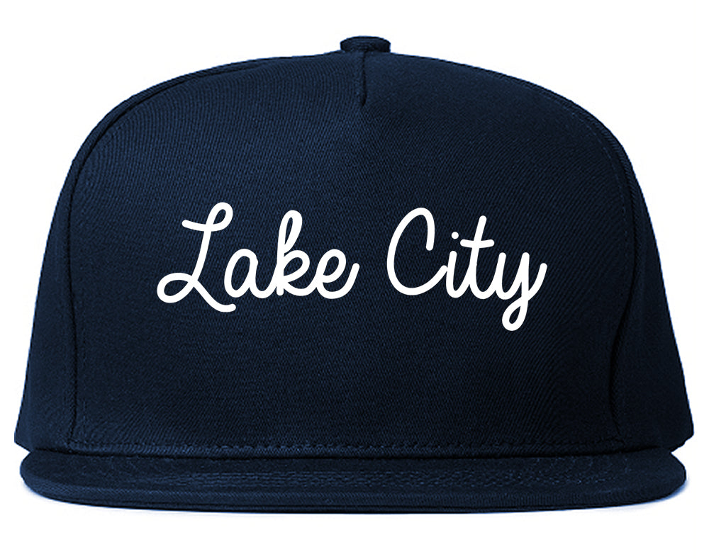 Lake City Florida FL Script Mens Snapback Hat Navy Blue