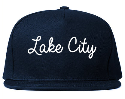 Lake City Florida FL Script Mens Snapback Hat Navy Blue