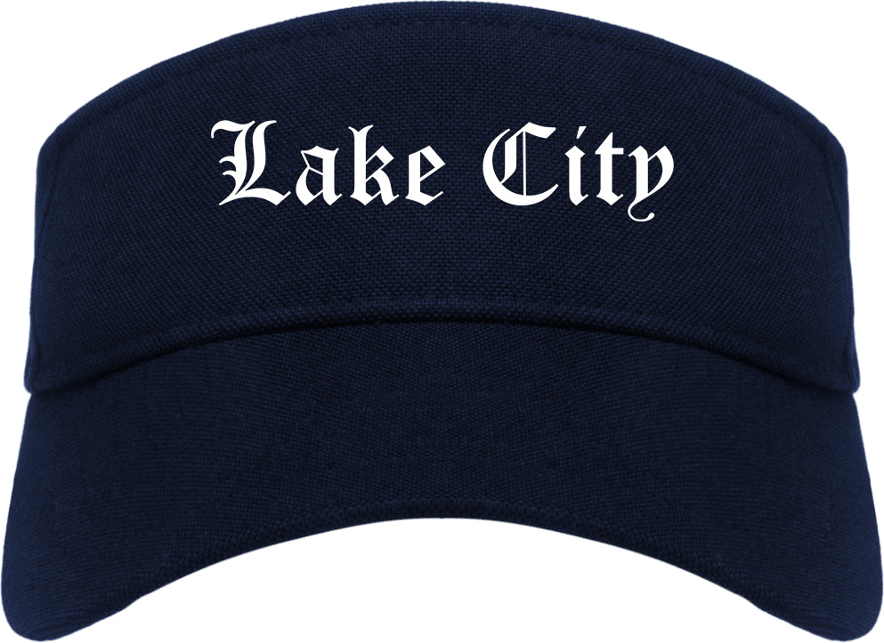 Lake City Florida FL Old English Mens Visor Cap Hat Navy Blue
