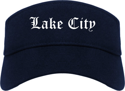 Lake City Florida FL Old English Mens Visor Cap Hat Navy Blue