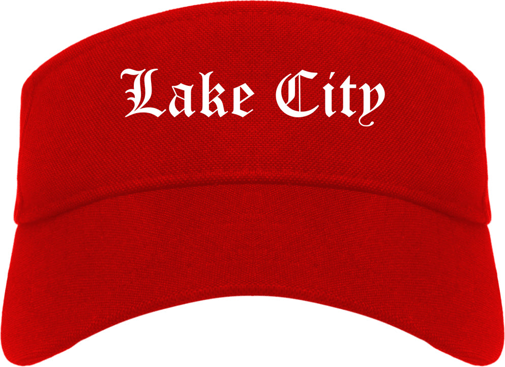 Lake City Florida FL Old English Mens Visor Cap Hat Red