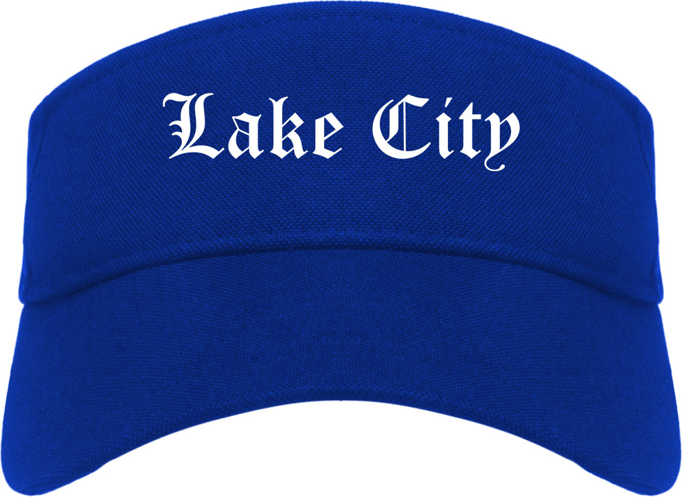 Lake City Florida FL Old English Mens Visor Cap Hat Royal Blue