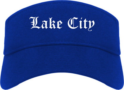 Lake City Florida FL Old English Mens Visor Cap Hat Royal Blue