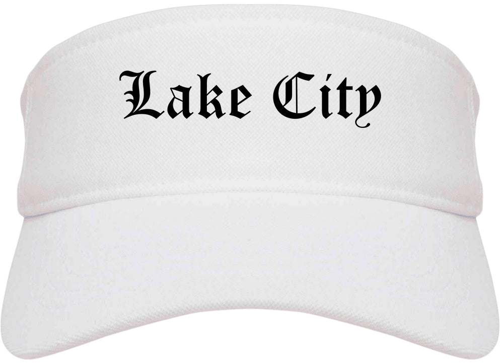 Lake City Florida FL Old English Mens Visor Cap Hat White