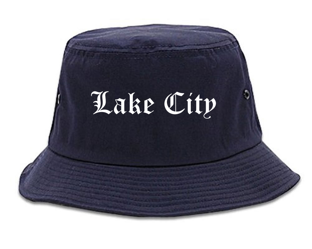 Lake City Minnesota MN Old English Mens Bucket Hat Navy Blue