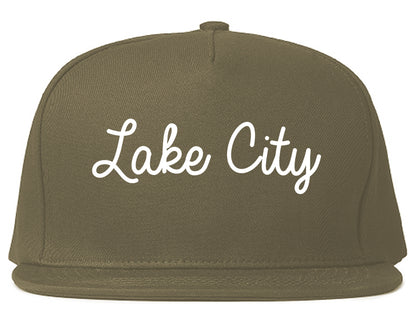 Lake City Minnesota MN Script Mens Snapback Hat Grey