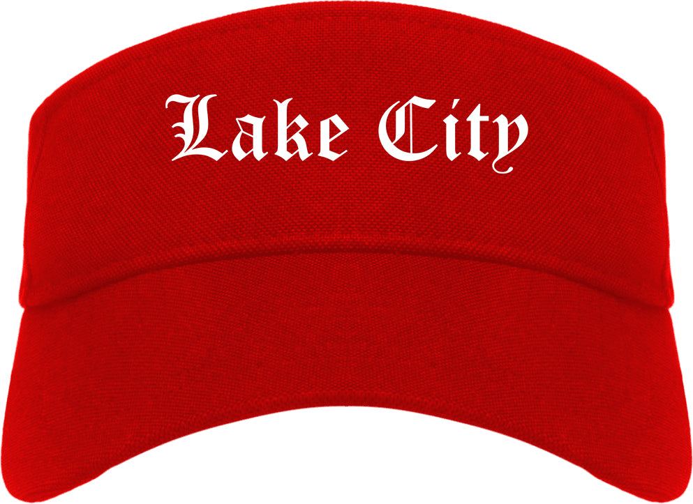 Lake City Minnesota MN Old English Mens Visor Cap Hat Red