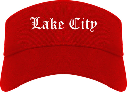 Lake City Minnesota MN Old English Mens Visor Cap Hat Red