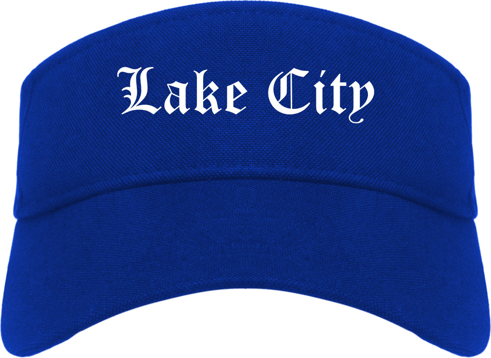 Lake City Minnesota MN Old English Mens Visor Cap Hat Royal Blue