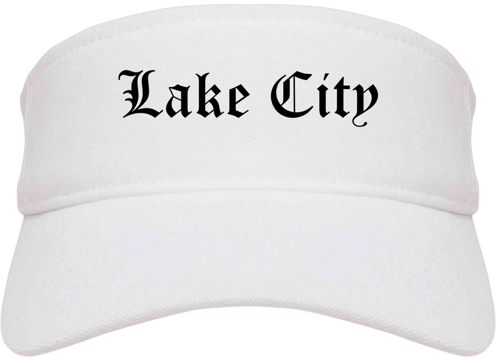 Lake City Minnesota MN Old English Mens Visor Cap Hat White