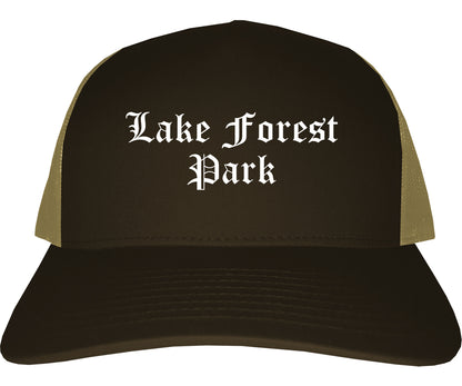 Lake Forest Park Washington WA Old English Mens Trucker Hat Cap Brown
