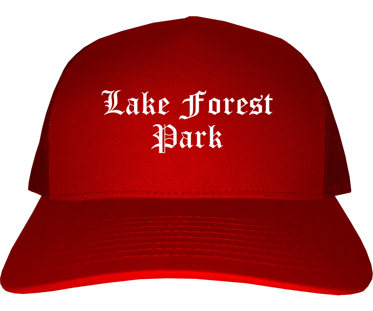 Lake Forest Park Washington WA Old English Mens Trucker Hat Cap Red