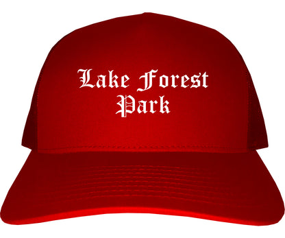Lake Forest Park Washington WA Old English Mens Trucker Hat Cap Red