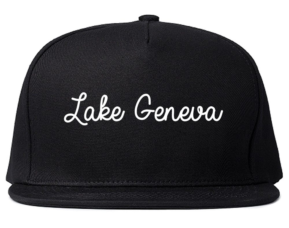 Lake Geneva Wisconsin WI Script Mens Snapback Hat Black
