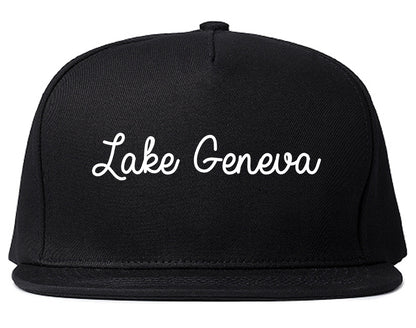 Lake Geneva Wisconsin WI Script Mens Snapback Hat Black