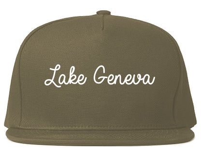 Lake Geneva Wisconsin WI Script Mens Snapback Hat Grey