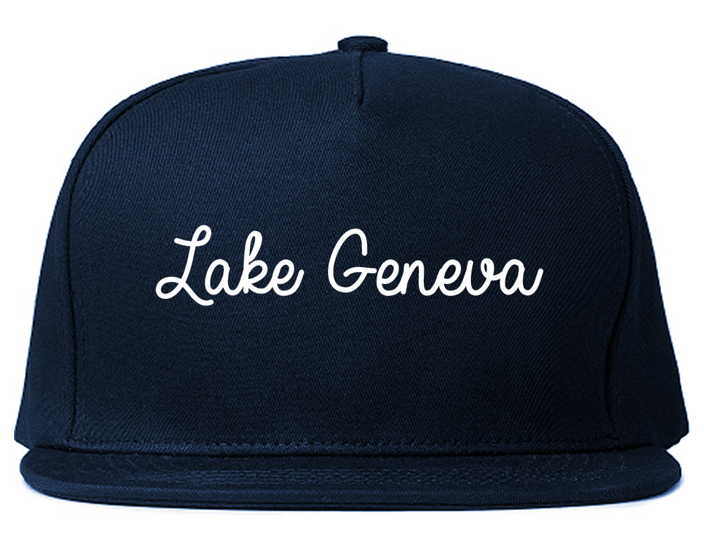 Lake Geneva Wisconsin WI Script Mens Snapback Hat Navy Blue