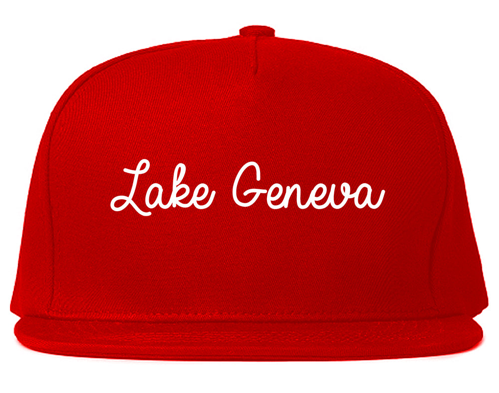 Lake Geneva Wisconsin WI Script Mens Snapback Hat Red