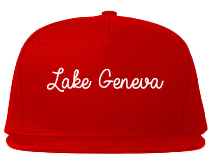 Lake Geneva Wisconsin WI Script Mens Snapback Hat Red