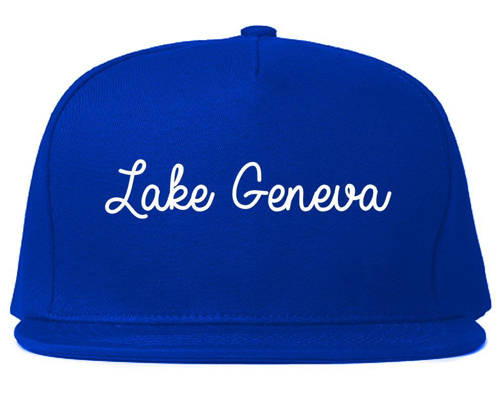 Lake Geneva Wisconsin WI Script Mens Snapback Hat Royal Blue