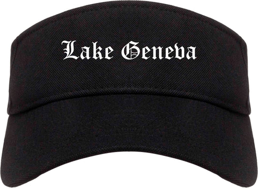 Lake Geneva Wisconsin WI Old English Mens Visor Cap Hat Black