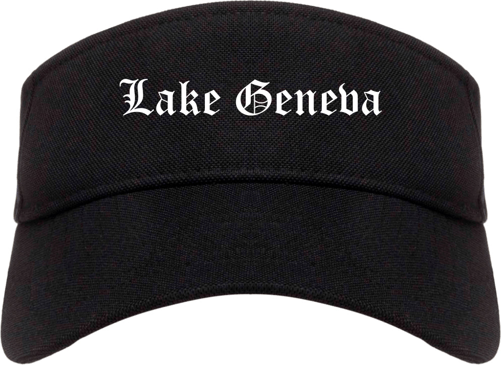 Lake Geneva Wisconsin WI Old English Mens Visor Cap Hat Black