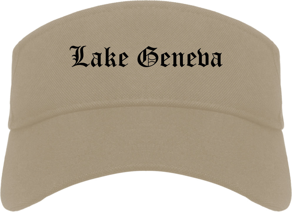 Lake Geneva Wisconsin WI Old English Mens Visor Cap Hat Khaki
