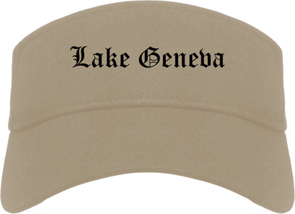 Lake Geneva Wisconsin WI Old English Mens Visor Cap Hat Khaki