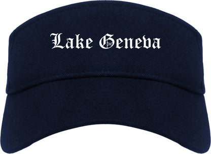 Lake Geneva Wisconsin WI Old English Mens Visor Cap Hat Navy Blue