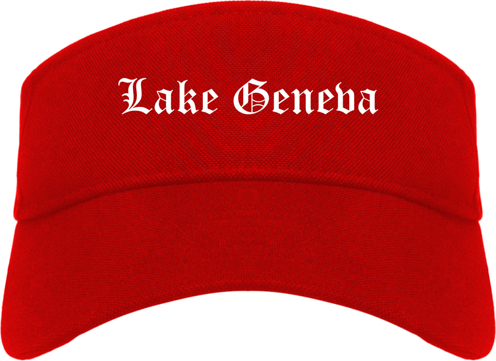 Lake Geneva Wisconsin WI Old English Mens Visor Cap Hat Red