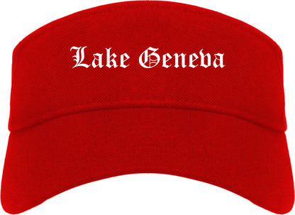 Lake Geneva Wisconsin WI Old English Mens Visor Cap Hat Red