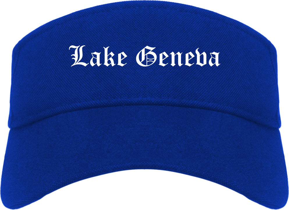 Lake Geneva Wisconsin WI Old English Mens Visor Cap Hat Royal Blue