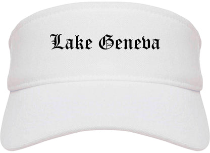 Lake Geneva Wisconsin WI Old English Mens Visor Cap Hat White