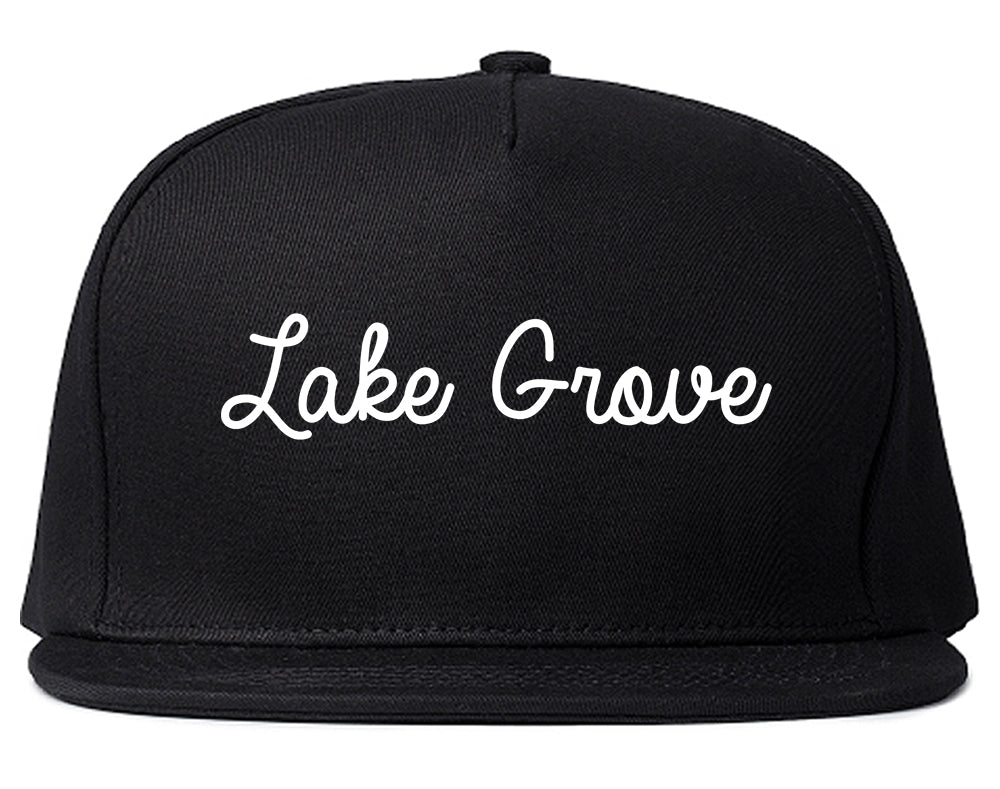 Lake Grove New York NY Script Mens Snapback Hat Black