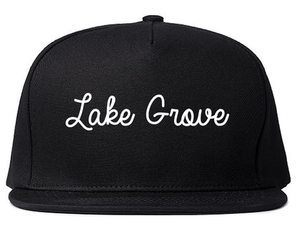 Lake Grove New York NY Script Mens Snapback Hat Black