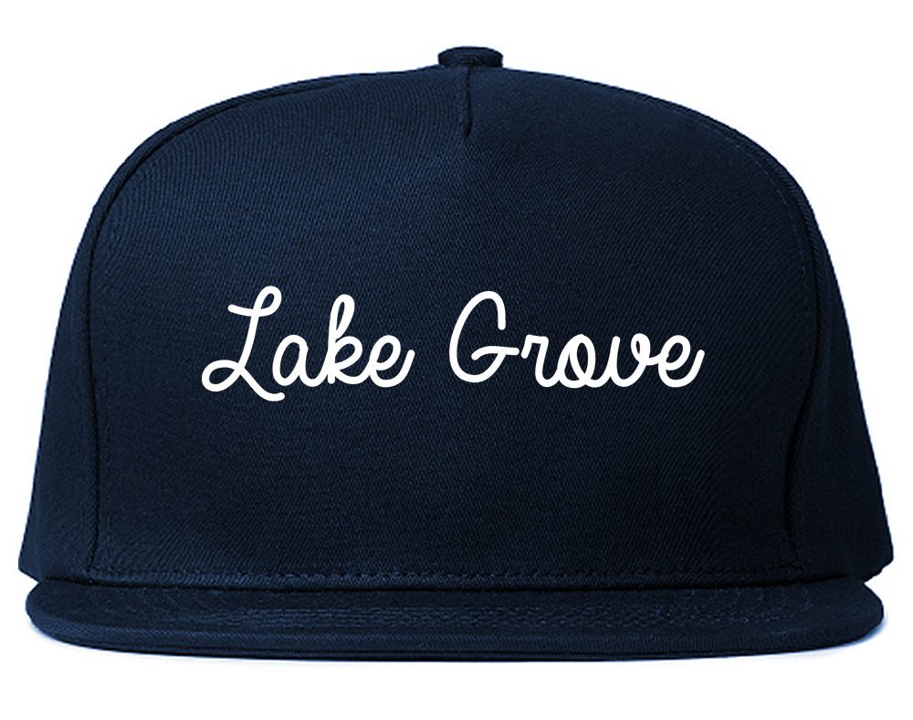 Lake Grove New York NY Script Mens Snapback Hat Navy Blue