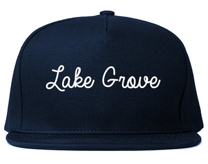 Lake Grove New York NY Script Mens Snapback Hat Navy Blue