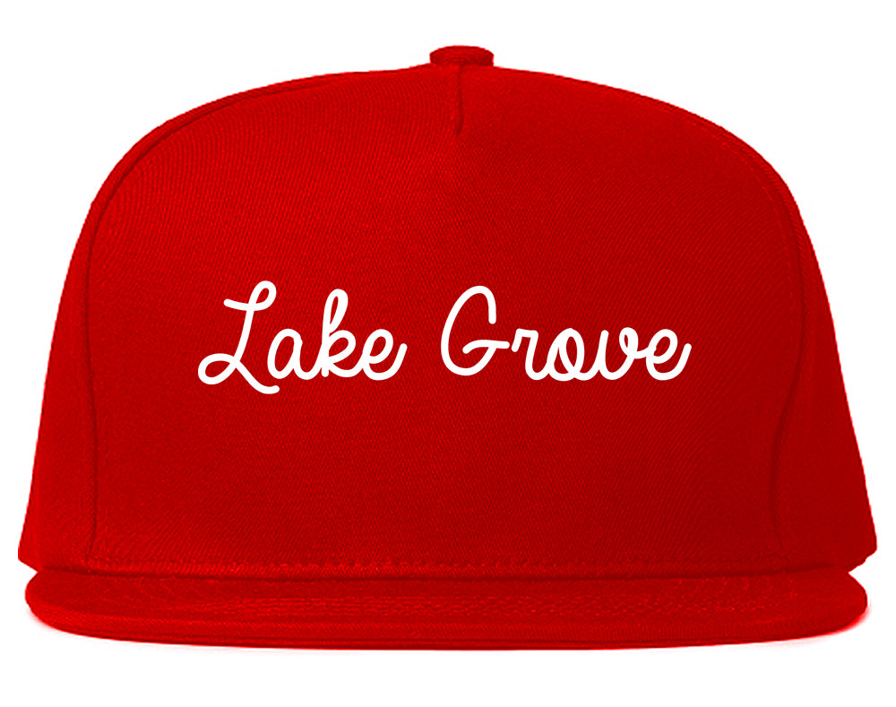 Lake Grove New York NY Script Mens Snapback Hat Red