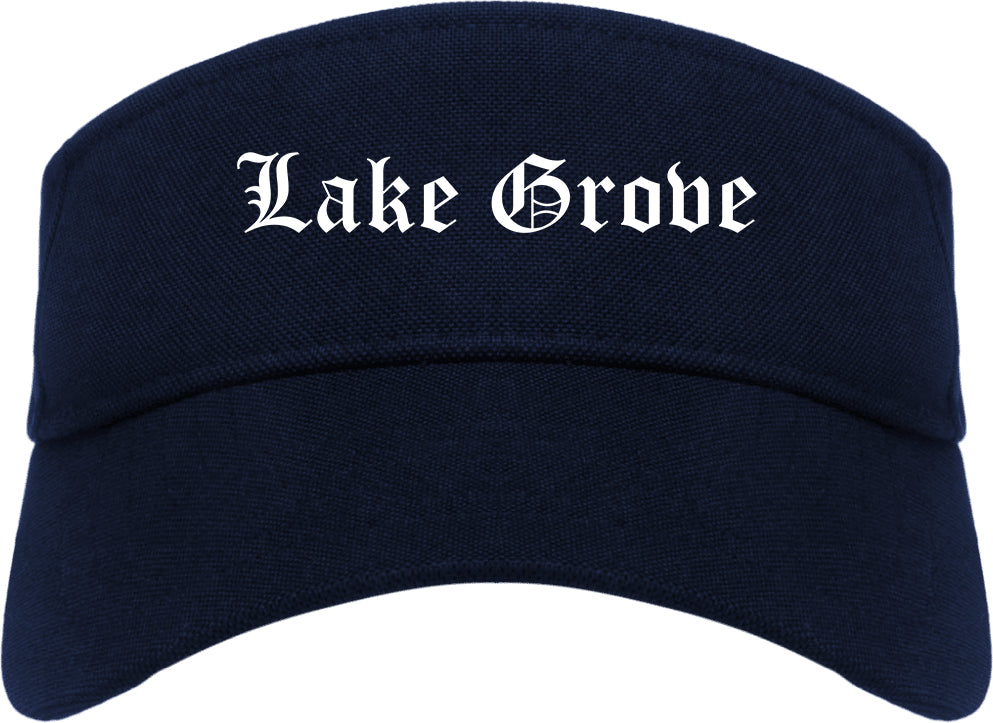 Lake Grove New York NY Old English Mens Visor Cap Hat Navy Blue