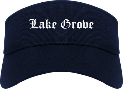 Lake Grove New York NY Old English Mens Visor Cap Hat Navy Blue