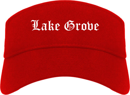 Lake Grove New York NY Old English Mens Visor Cap Hat Red