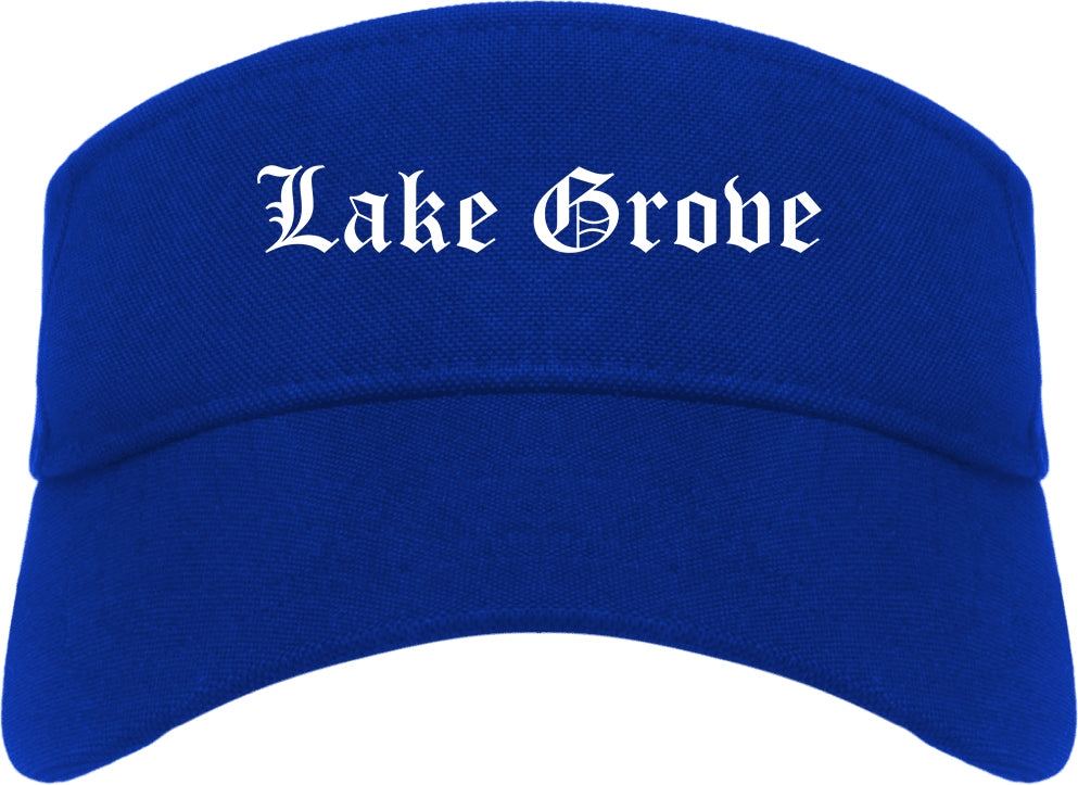 Lake Grove New York NY Old English Mens Visor Cap Hat Royal Blue