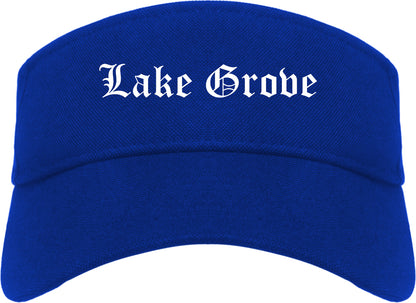 Lake Grove New York NY Old English Mens Visor Cap Hat Royal Blue