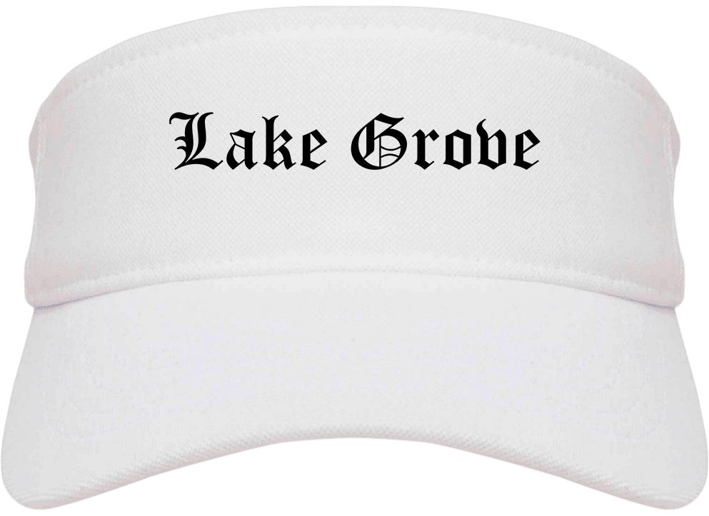 Lake Grove New York NY Old English Mens Visor Cap Hat White