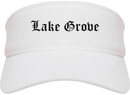 Lake Grove New York NY Old English Mens Visor Cap Hat White