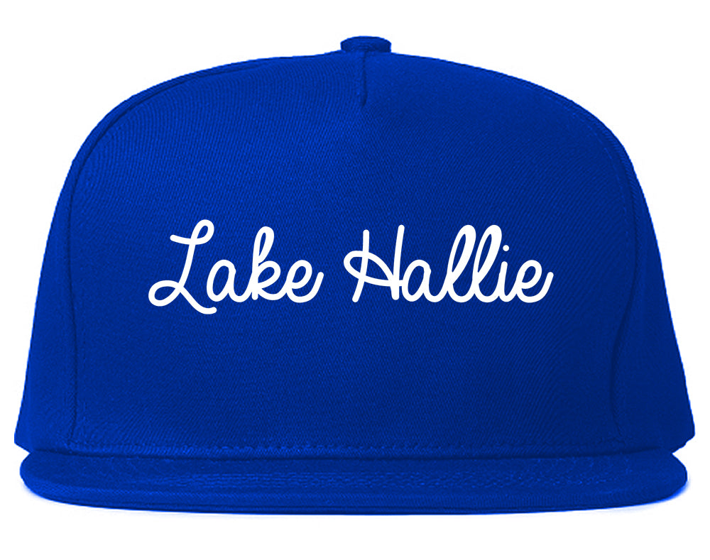 Lake Hallie Wisconsin WI Script Mens Snapback Hat Royal Blue