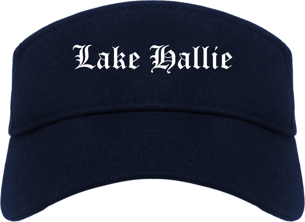 Lake Hallie Wisconsin WI Old English Mens Visor Cap Hat Navy Blue