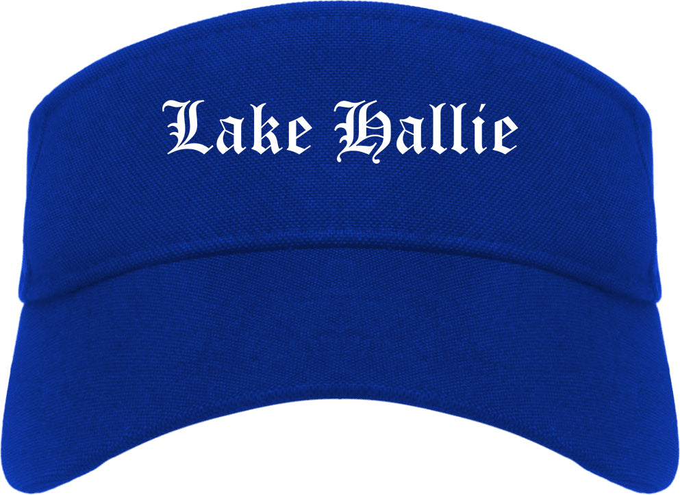 Lake Hallie Wisconsin WI Old English Mens Visor Cap Hat Royal Blue