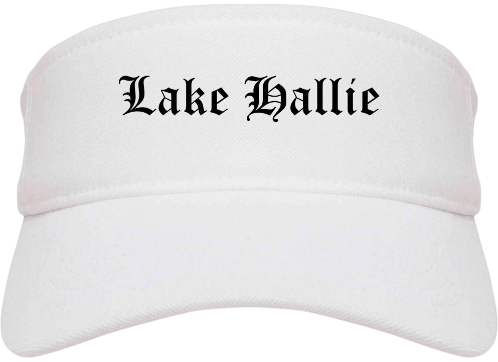 Lake Hallie Wisconsin WI Old English Mens Visor Cap Hat White