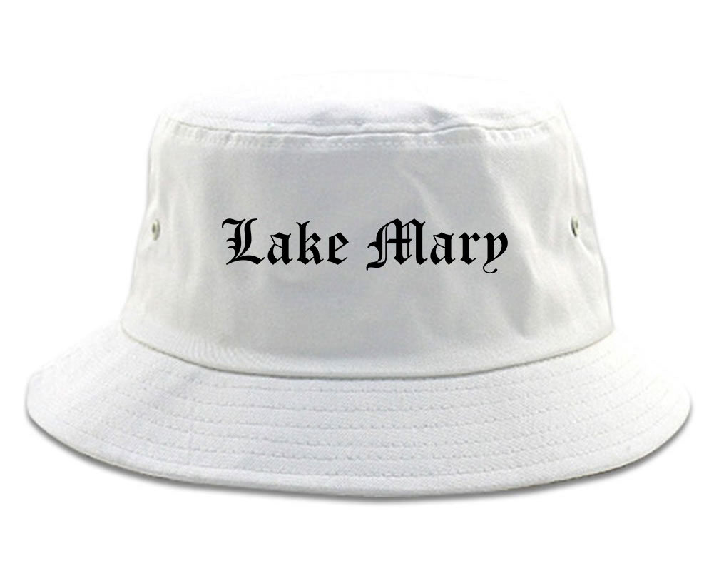 Lake Mary Florida FL Old English Mens Bucket Hat White